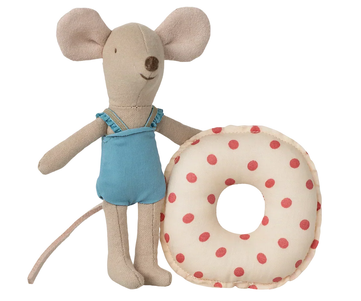 Maileg Beach mouse with float, Little sister - Red dot
