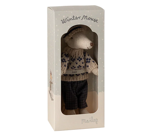Maileg Winter mouse with ski set, Dad - Blue