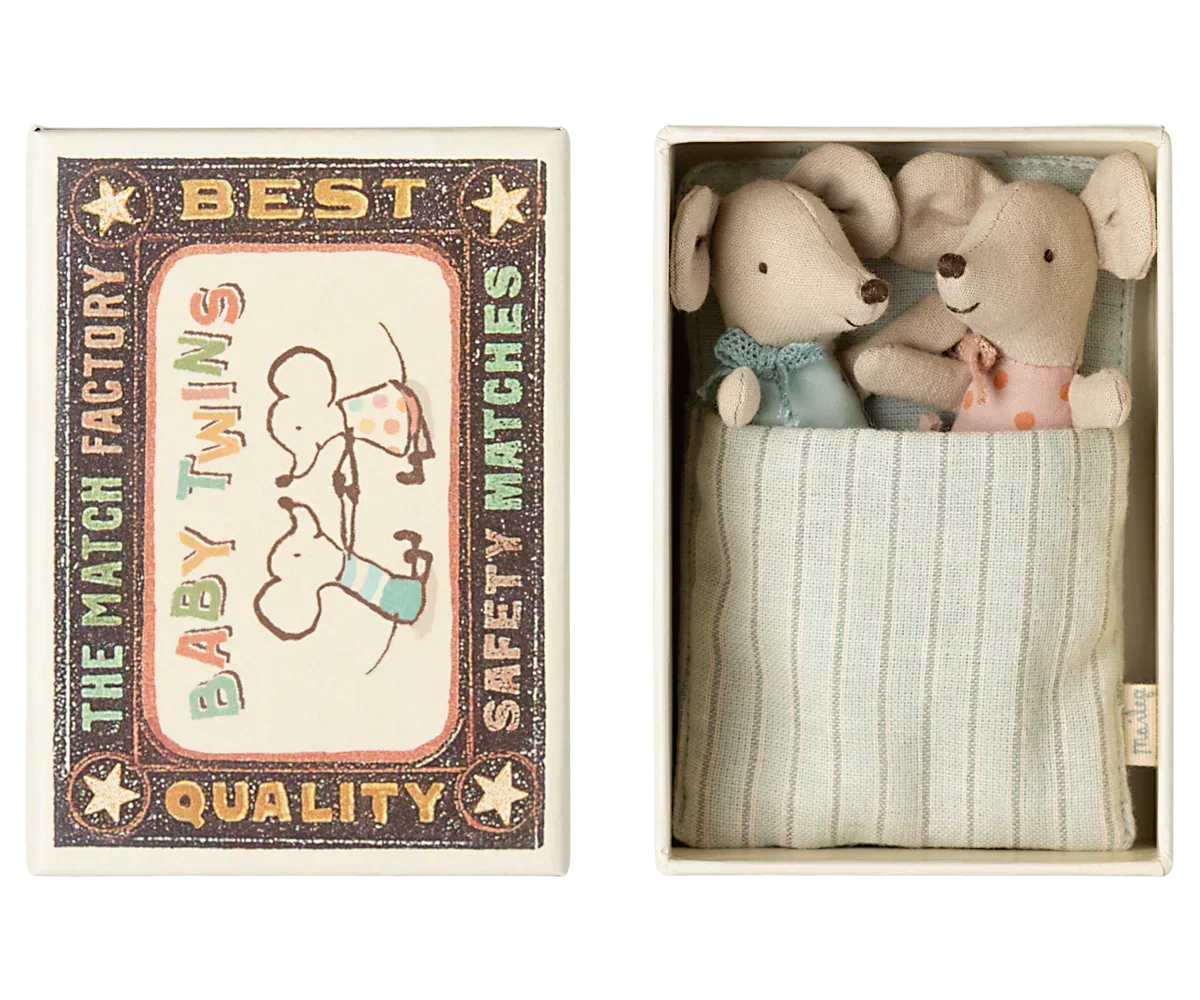 Maileg Twins, Baby Mice in Matchbox Stars/Dots