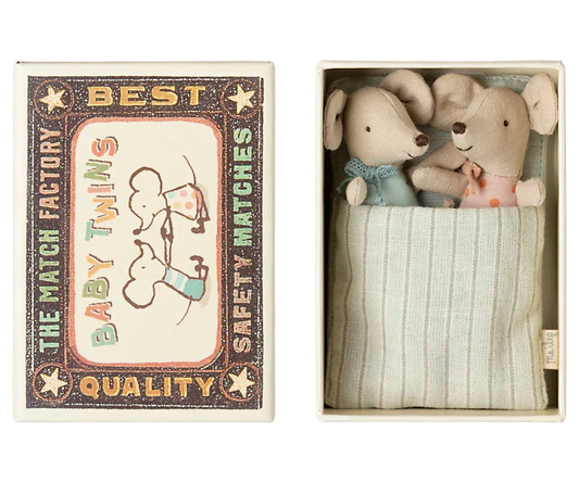 Maileg Twins, Baby Mice in Matchbox Stars/Dots