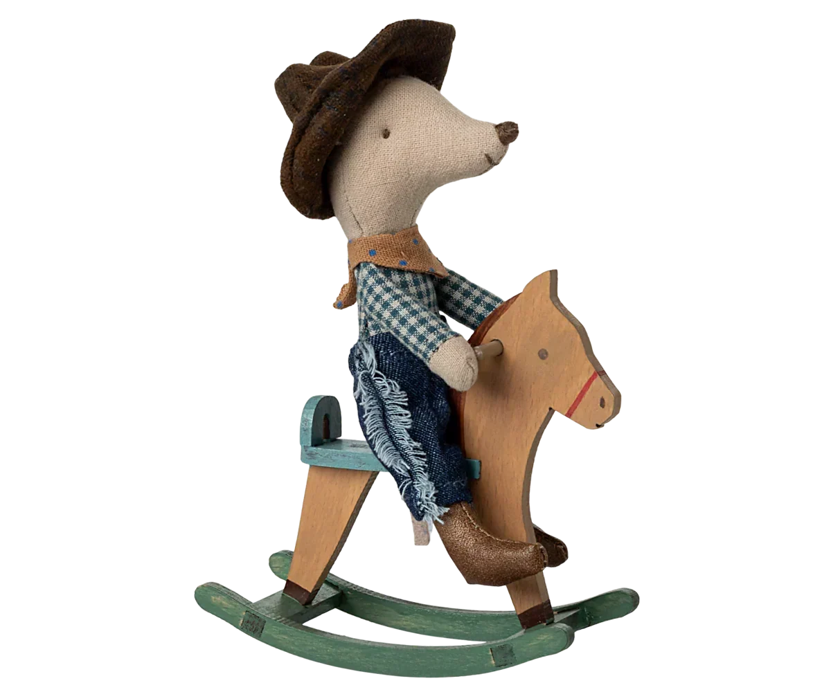 Maileg Cowboy mouse on rocking horse, Little brother