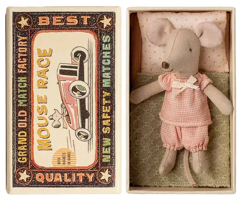 Maileg Princess Mouse, Little sister in Matchbox - Gingham Set