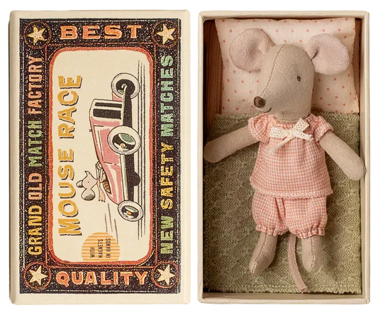 Maileg Princess Mouse, Little sister in Matchbox - Gingham Set