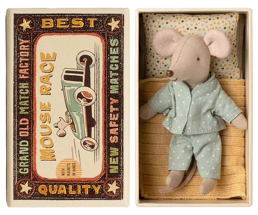 Maileg Princess Mouse, Little Brother in Matchbox - Dot PJ Set