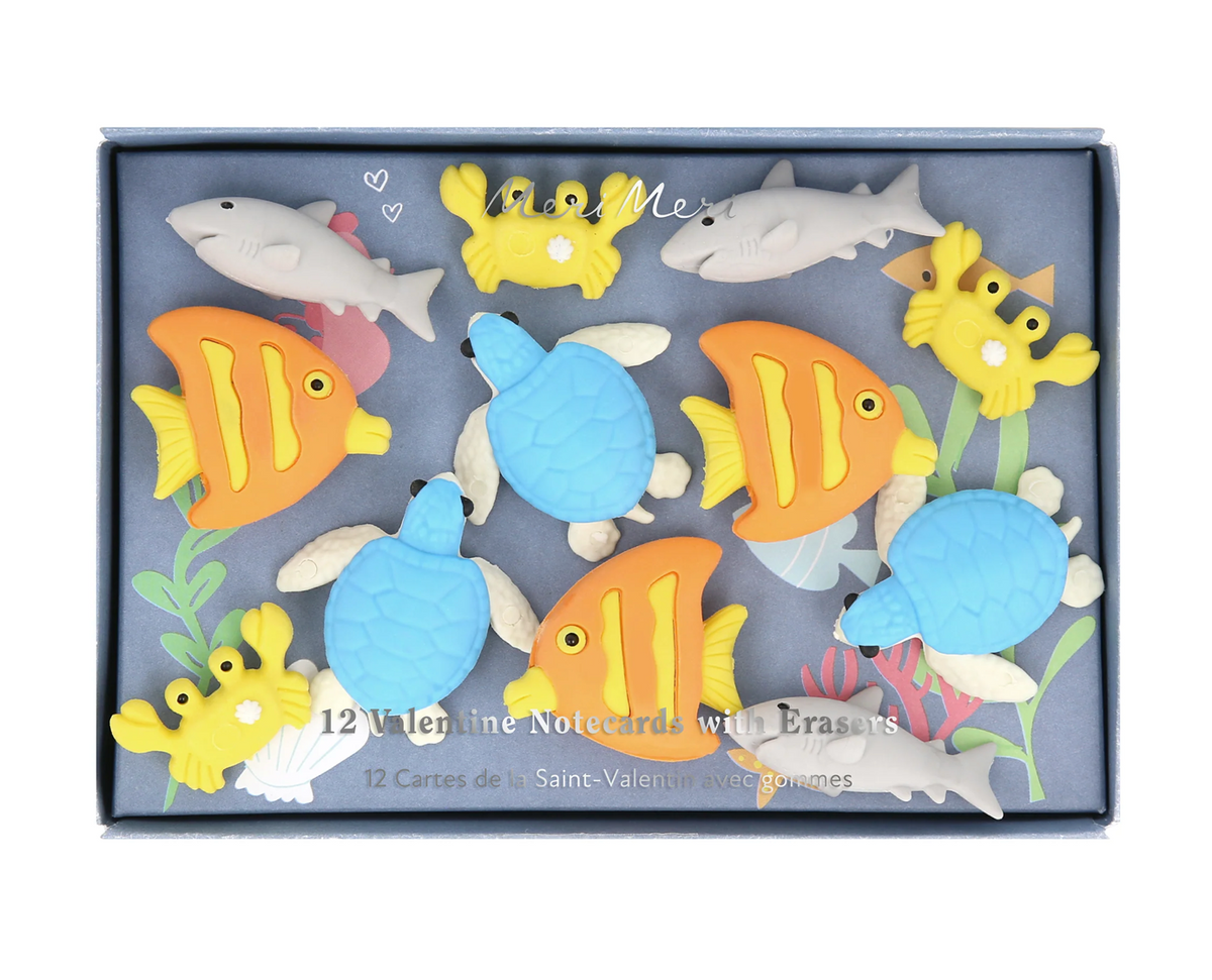 Meri Meri Under The Sea Kids Valentine's Cards & Erasers Set